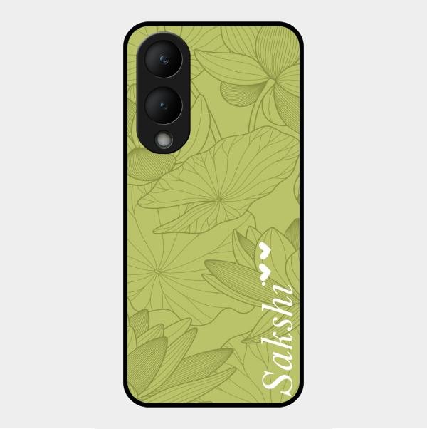 Customized luxury Mint Green leaves Glass Case Cover For Vivo Y17S