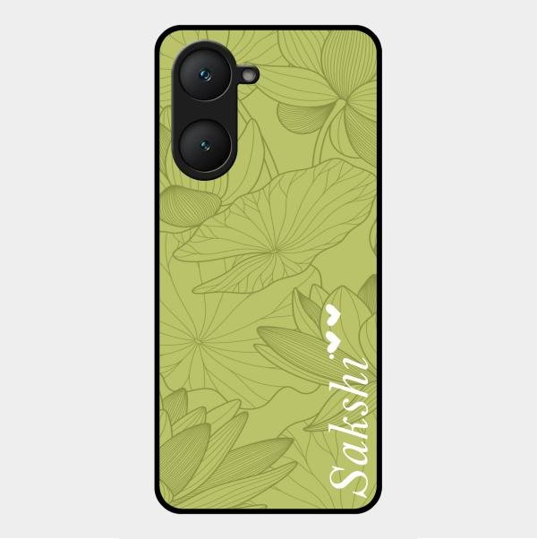 Customized luxury Mint Green leaves Glass Case Cover For Vivo Y18I