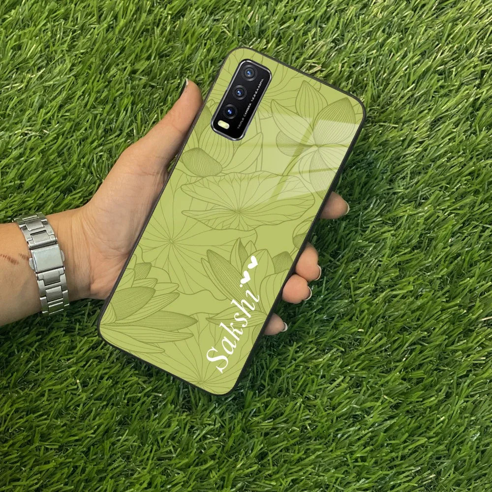 Customized luxury Mint Green leaves Glass Case Cover For Vivo - ShopOnCliQ