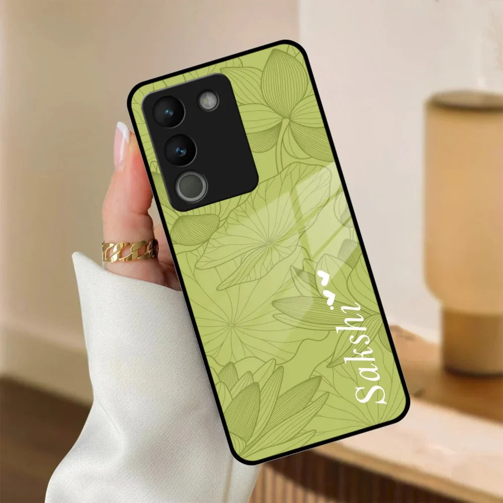 Customized luxury Mint Green leaves Glass Case Cover For Vivo - ShopOnCliQ