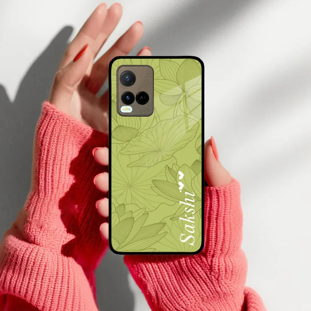 Customized luxury Mint Green leaves Glass Case Cover For Vivo - ShopOnCliQ