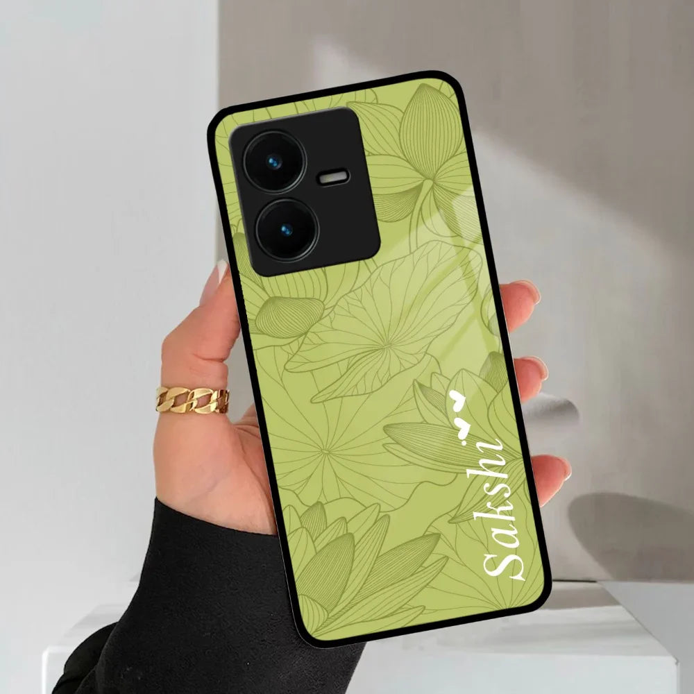 Customized luxury Mint Green leaves Glass Case Cover For Vivo - ShopOnCliQ