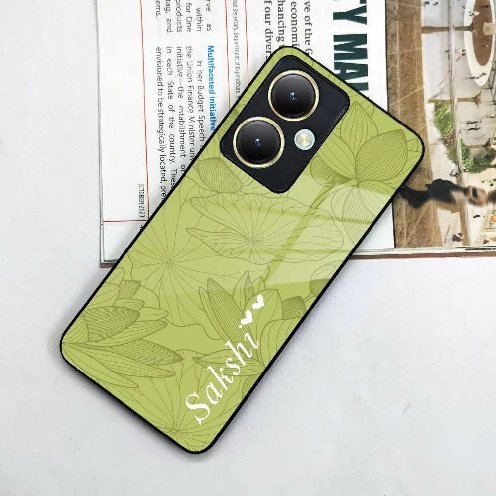 Customized luxury Mint Green leaves Glass Case Cover For Vivo - ShopOnCliQ