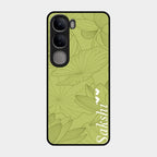 Customized luxury Mint Green leaves Glass Case Cover For Vivo Y300 5G