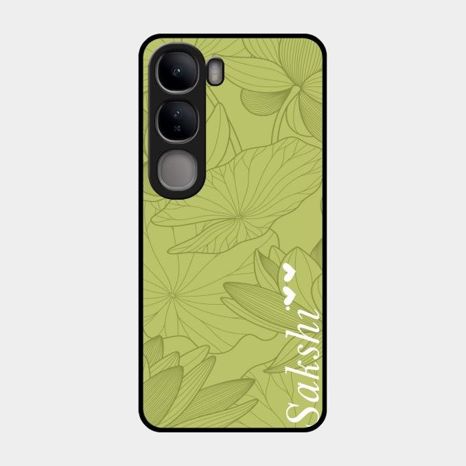 Customized luxury Mint Green leaves Glass Case Cover For Vivo Y300 5G