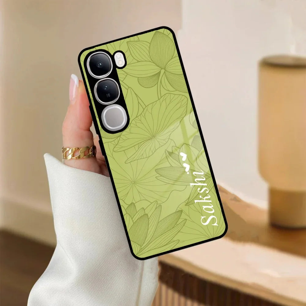Customized luxury Mint Green leaves Glass Case Cover For Vivo - ShopOnCliQ