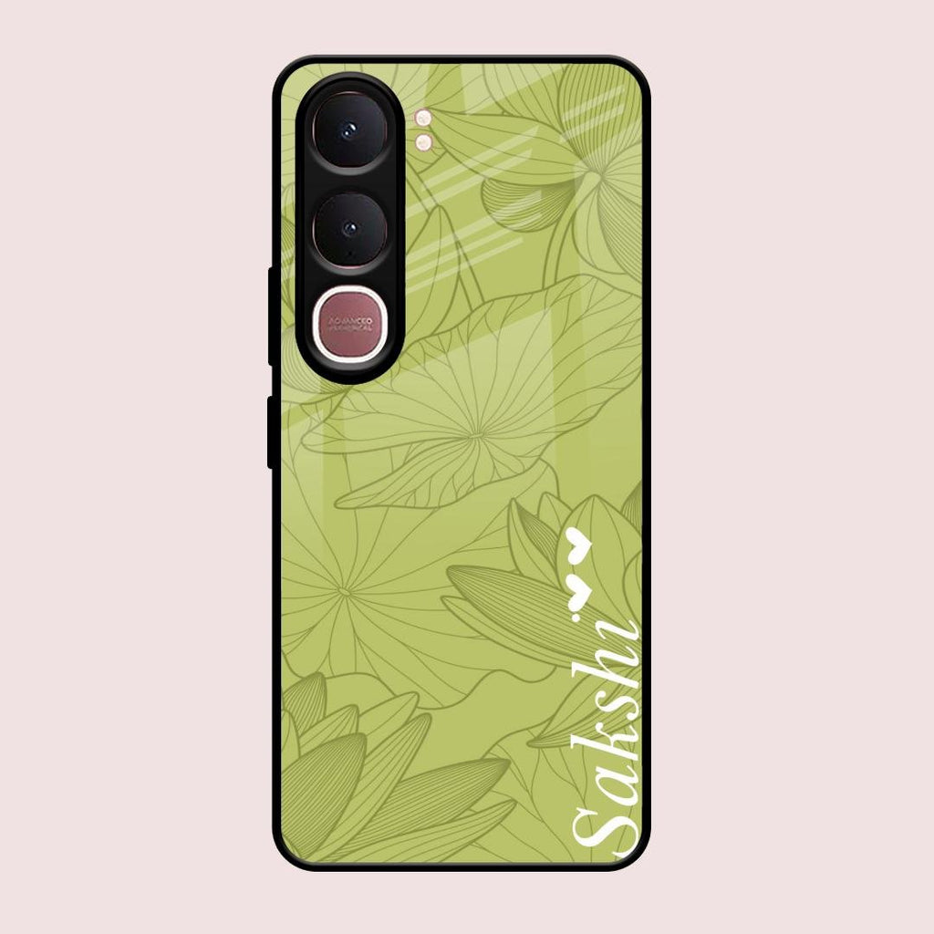 Customized luxury Mint Green leaves Glass Case Cover For Vivo Y31 5G