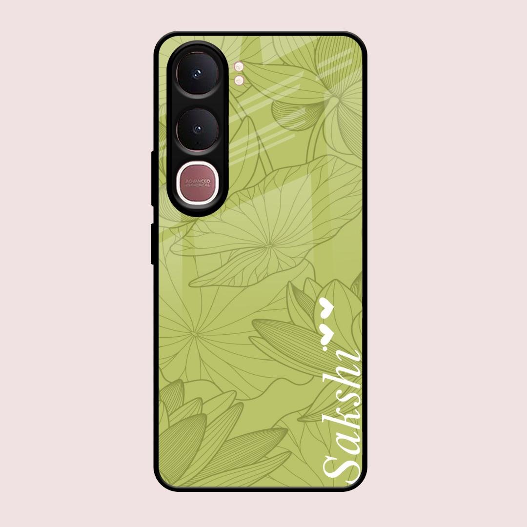 Customized luxury Mint Green leaves Glass Case Cover For Vivo Y31 5G