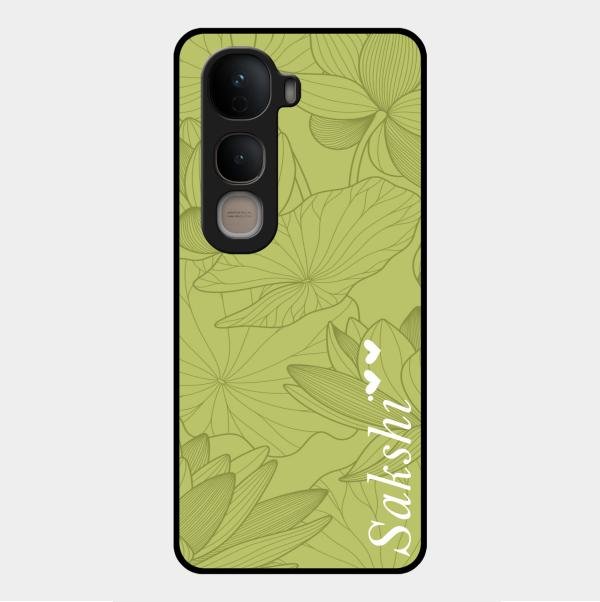 Customized luxury Mint Green leaves Glass Case Cover For Vivo Y400 5G