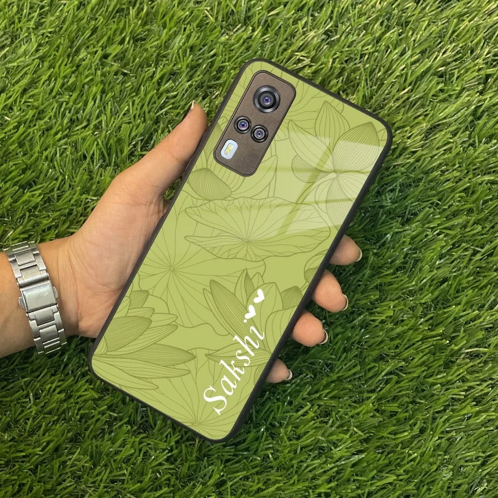 Customized luxury Mint Green leaves Glass Case Cover For Vivo - ShopOnCliQ