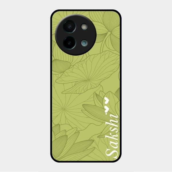 Customized luxury Mint Green leaves Glass Case Cover For Vivo Y58 5G