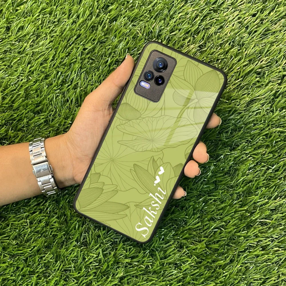 Customized luxury Mint Green leaves Glass Case Cover For Vivo - ShopOnCliQ