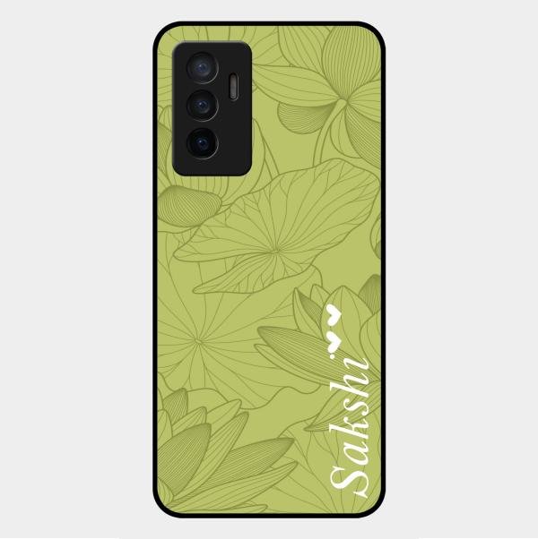 Customized luxury Mint Green leaves Glass Case Cover For Vivo Y75 4G