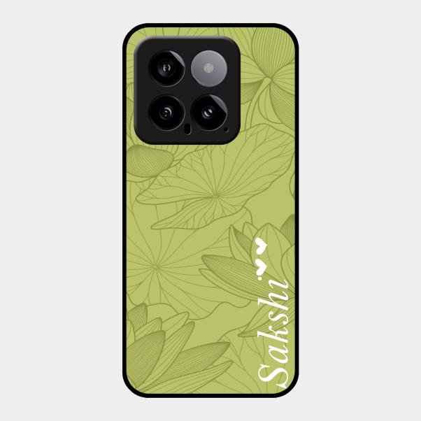 Customized luxury Mint Green leaves Glass Case Cover For Xiaomi 14 5G