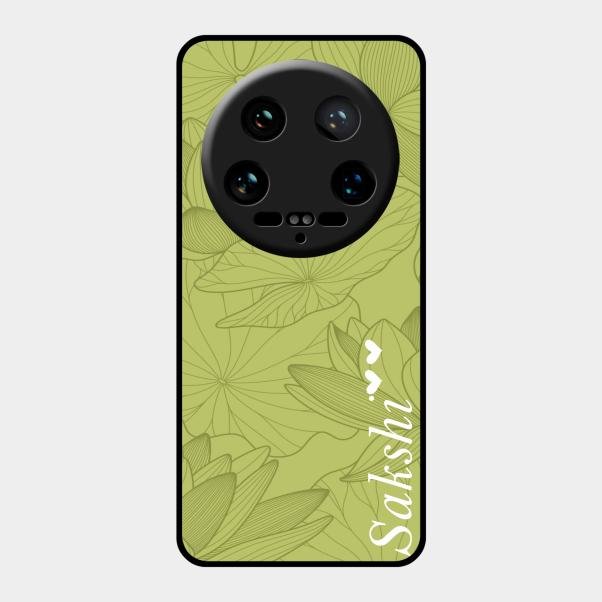 Customized luxury Mint Green leaves Glass Case Cover For Xiaomi 14 Ultra