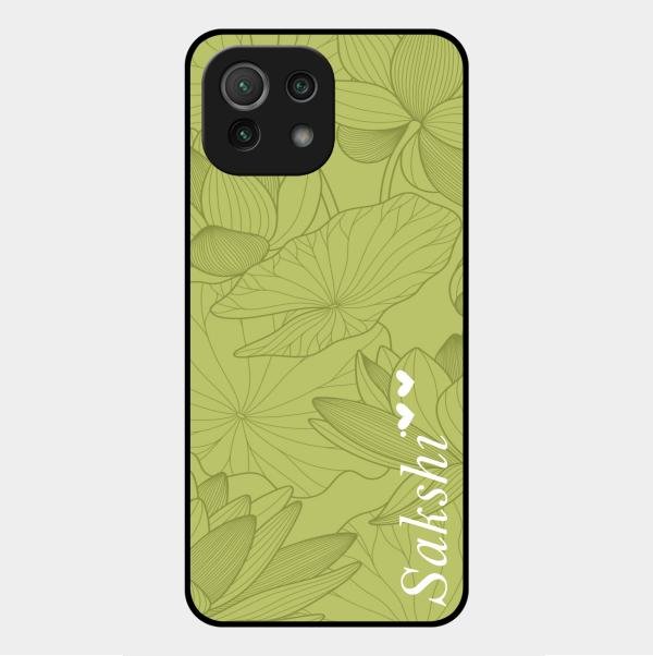 Customized luxury Mint Green leaves Glass Case Cover For Xiaomi Mi 11 Lite