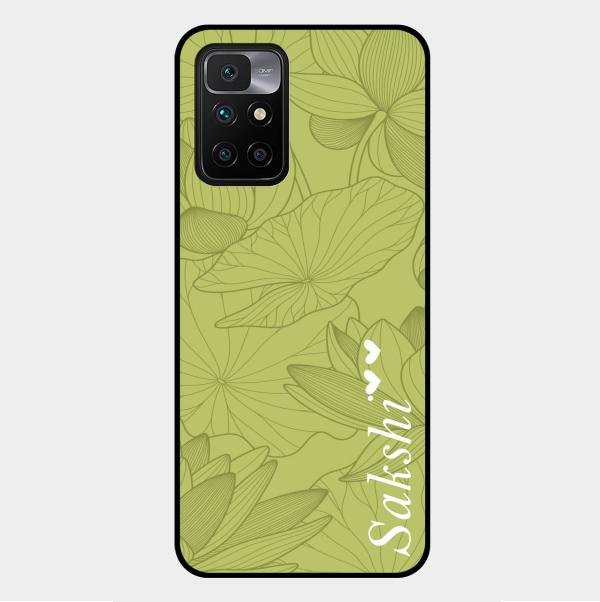 Customized luxury Mint Green leaves Glass Case Cover For Xiaomi Redmi 10 Prime