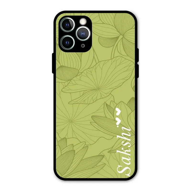 Customized luxury Mint Green leaves Glossy Metal Case Cover For iPhone 11 Pro Max
