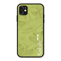 Customized luxury Mint Green leaves Glossy Metal Case Cover For iPhone 11