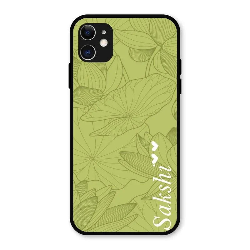 Customized luxury Mint Green leaves Glossy Metal Case Cover For iPhone 11
