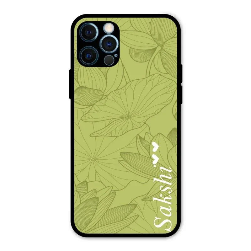 Customized luxury Mint Green leaves Glossy Metal Case Cover For iPhone 12 Pro Max