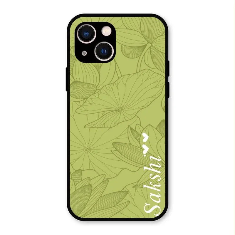 Customized luxury Mint Green leaves Glossy Metal Case Cover For iPhone 13