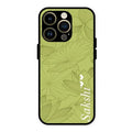 Customized luxury Mint Green leaves Glossy Metal Case Cover For iPhone 14 Pro