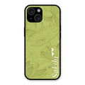 Customized luxury Mint Green leaves Glossy Metal Case Cover For iPhone 15