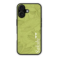 Customized luxury Mint Green leaves Glossy Metal Case Cover For iPhone 16