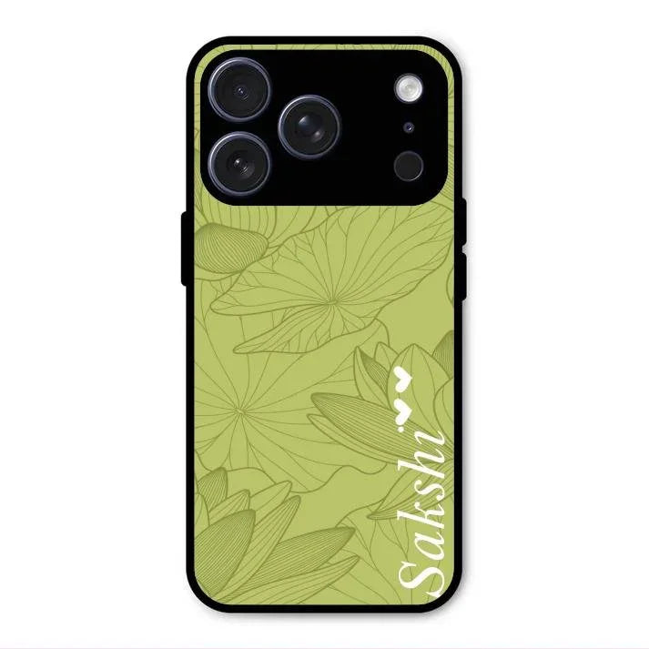 Customized luxury Mint Green leaves Glossy Metal Case Cover For iPhone 17 Pro