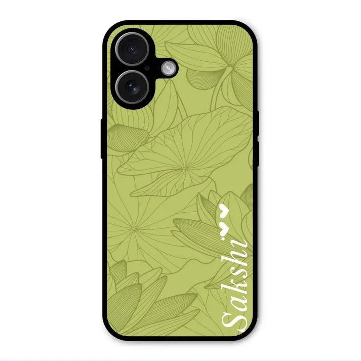 Customized luxury Mint Green leaves Glossy Metal Case Cover For iPhone 17