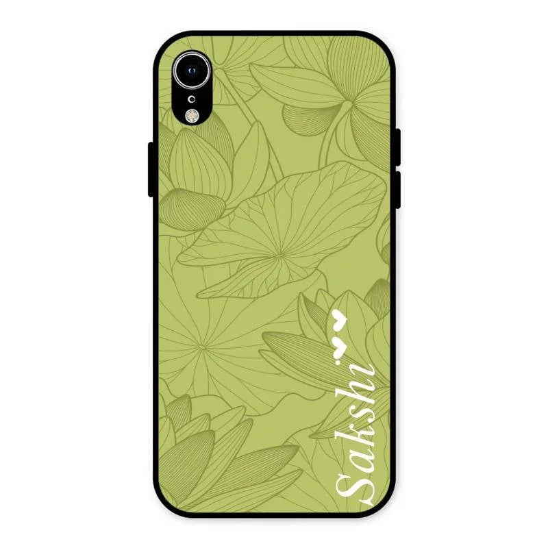 Customized luxury Mint Green leaves Glossy Metal Case Cover For iPhone XR