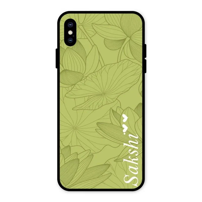 Customized luxury Mint Green leaves Glossy Metal Case Cover For iPhone XS Max