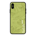 Customized luxury Mint Green leaves Glossy Metal Case Cover For iPhone XS