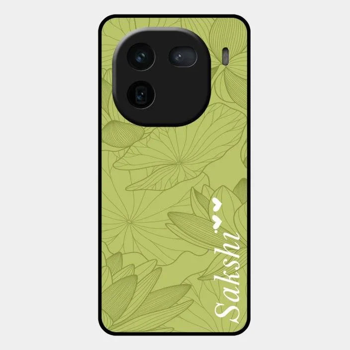 Customized luxury Mint Green leaves Glossy Metal Case Cover For Iqoo 12 5G