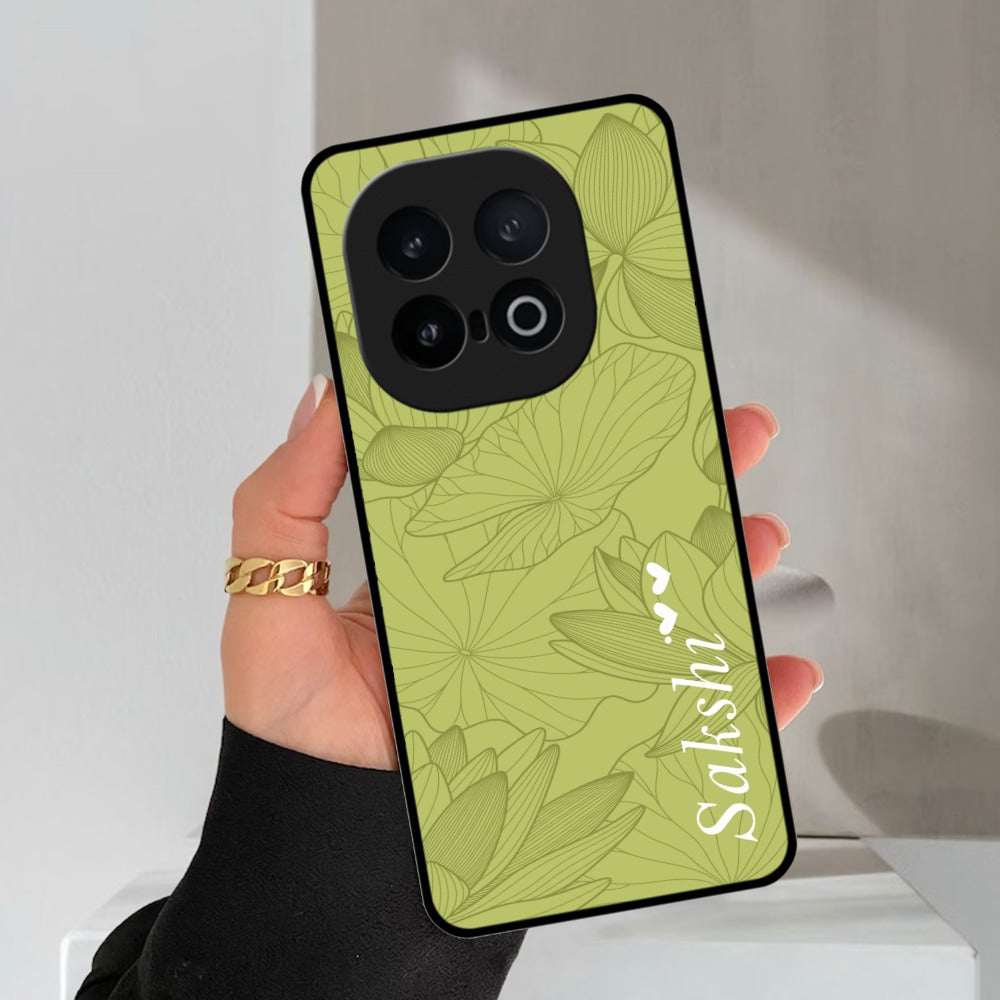 Customized luxury Mint Green leaves Glossy Metal Case Cover For Vivo