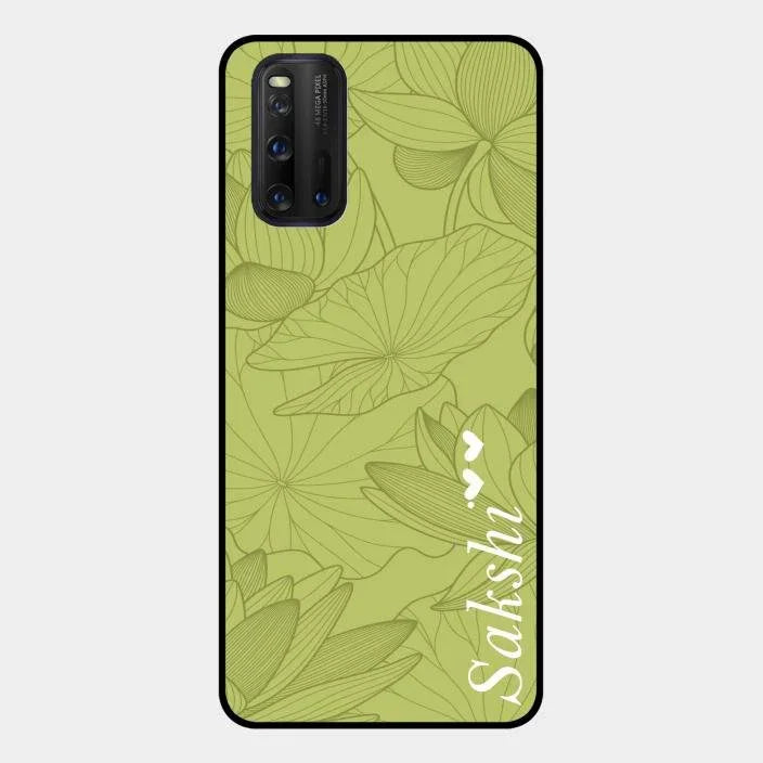 Customized luxury Mint Green leaves Glossy Metal Case Cover For Iqoo 3 5G