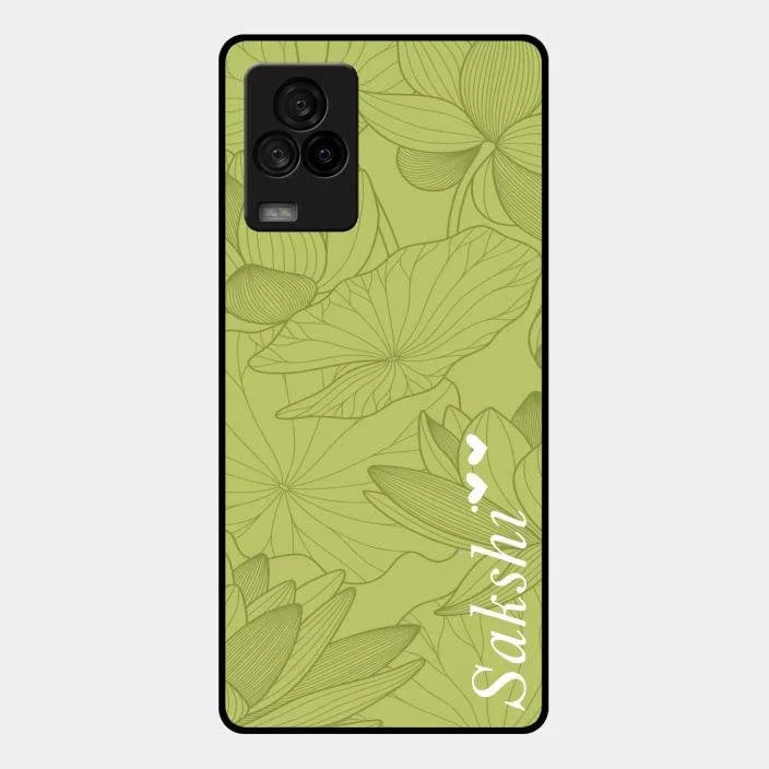 Customized luxury Mint Green leaves Glossy Metal Case Cover For Iqoo 7 Legend 5G