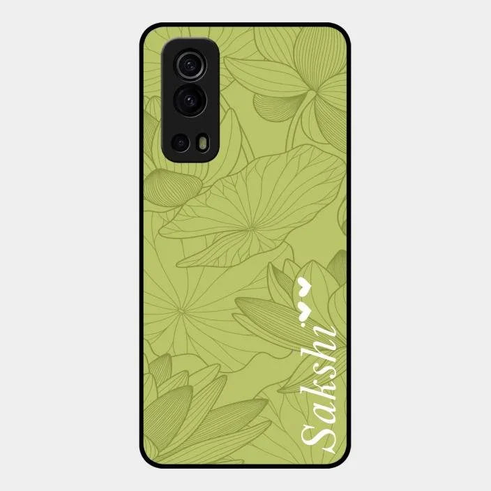 Customized luxury Mint Green leaves Glossy Metal Case Cover For Iqoo Z3 5G