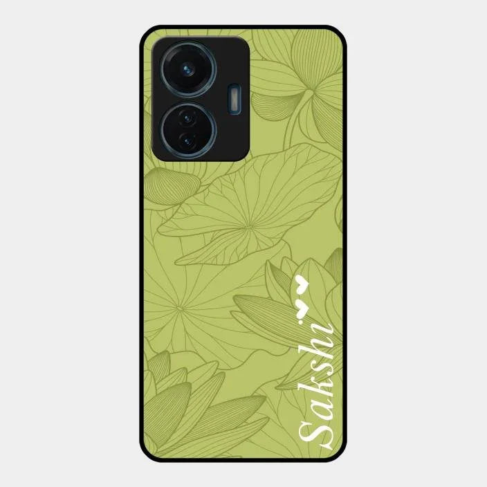 Customized luxury Mint Green leaves Glossy Metal Case Cover For Iqoo Z6 44W