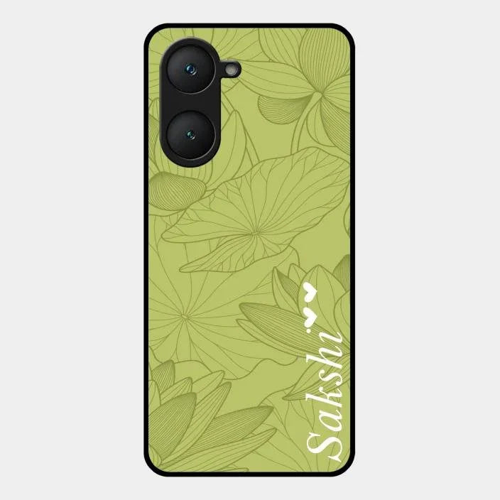 Customized luxury Mint Green leaves Glossy Metal Case Cover For Iqoo Z9 Lite 5G