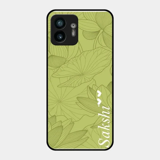 Customized luxury Mint Green leaves Glossy Metal Case Cover For Nothing Phone 2