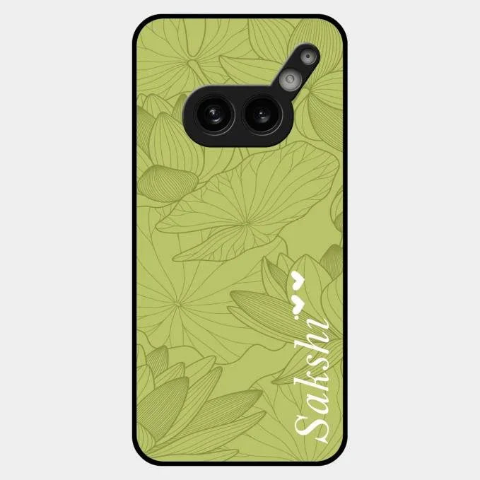Customized luxury Mint Green leaves Glossy Metal Case Cover For Nothing Phone 2A Plus