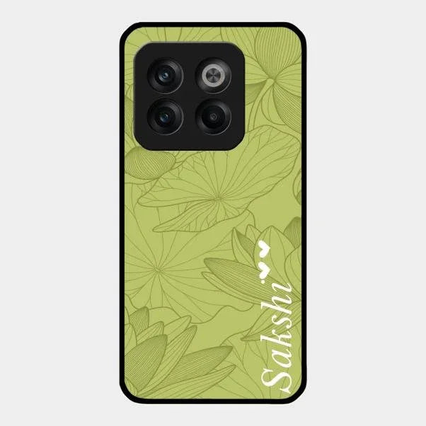 Customized luxury Mint Green leaves Glossy Metal Case Cover For Oneplus 10T 5G