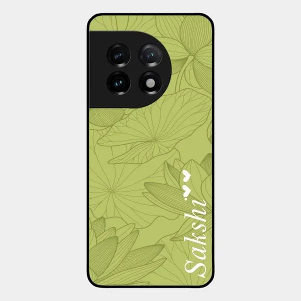 Customized luxury Mint Green leaves Glossy Metal Case Cover For Oneplus 11 5G