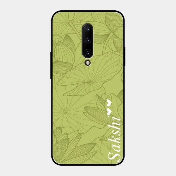 Customized luxury Mint Green leaves Glossy Metal Case Cover For Oneplus 7 Pro