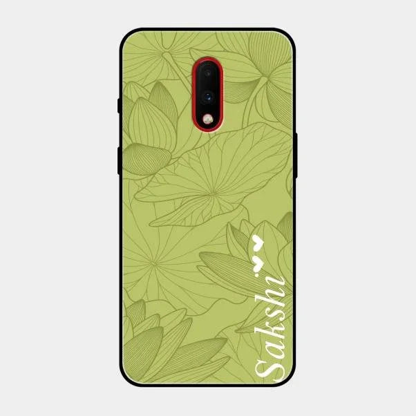 Customized luxury Mint Green leaves Glossy Metal Case Cover For Oneplus 7