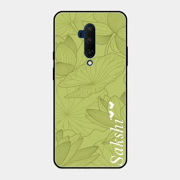 Customized luxury Mint Green leaves Glossy Metal Case Cover For Oneplus 7T Pro