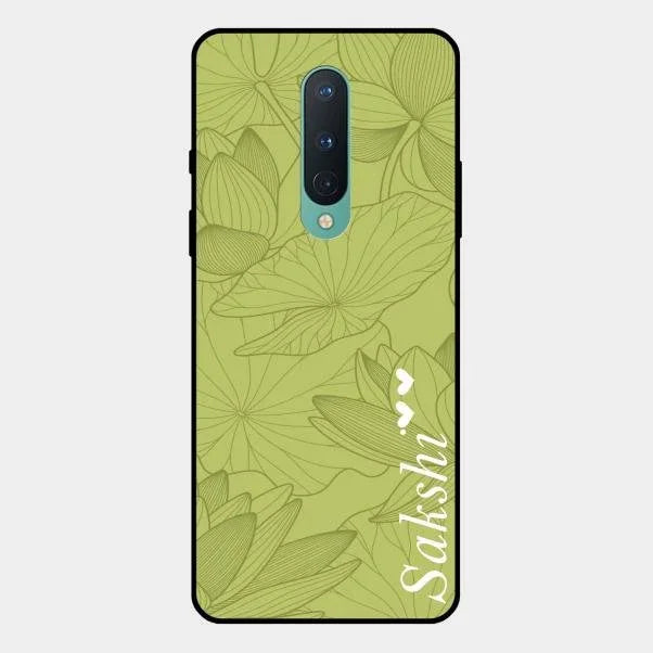 Customized luxury Mint Green leaves Glossy Metal Case Cover For Oneplus 8