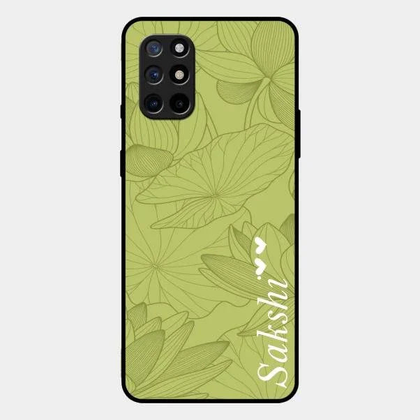 Customized luxury Mint Green leaves Glossy Metal Case Cover For Oneplus 8T